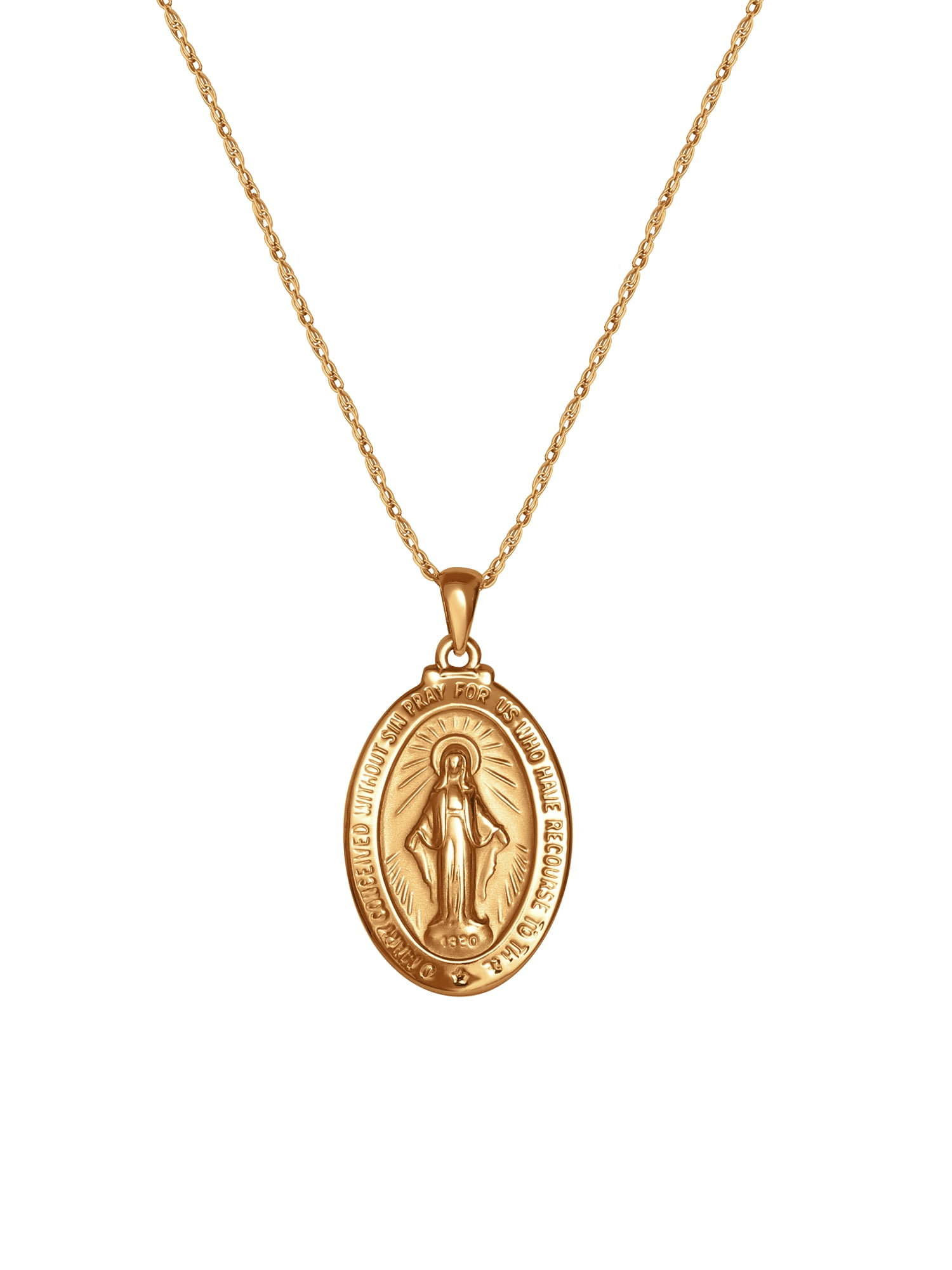 Brilliance Fine- Women's Sterling Silver 14KT Gold Plated Virgin Mary Medallion Pendant, 18" Chain