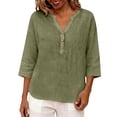 thumbnail image 6 of Womens Short Sleeve Tops Casual V Neck Button 3/4 Sleeve Linen Blouse Loose Fit Solid Color Tops for Summer, 6 of 6
