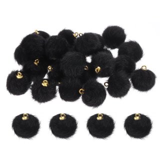 Lot De 24 Pompons Charms En Fausse Fourrure 15mm - Couleur Vert Haricot - Pour DIY Porte-clés Et Déco