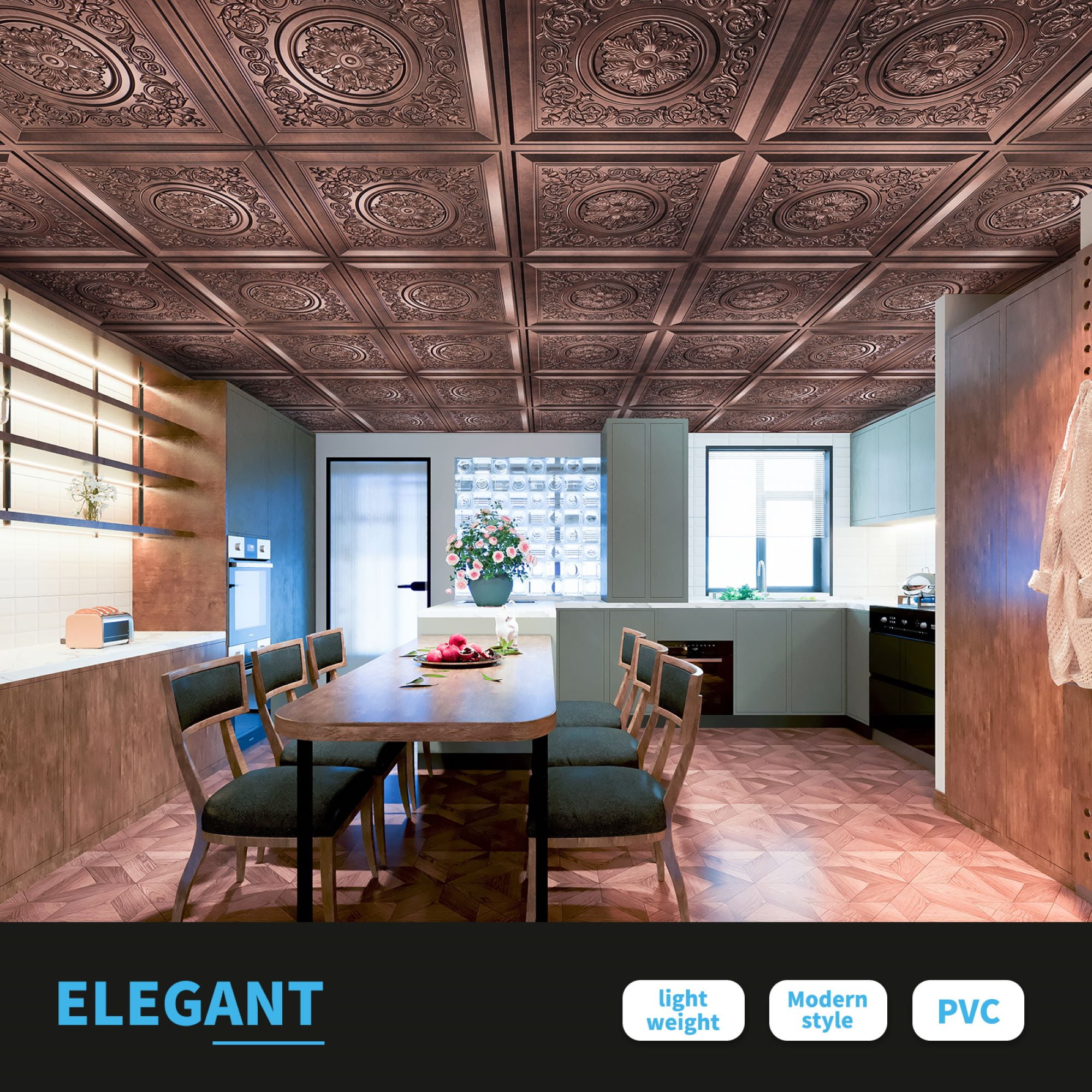 24"x24" Drop Ceiling Tiles, Waterproof Ceiling Panels, Vintage Style 3D Wall Panels,12-Pack