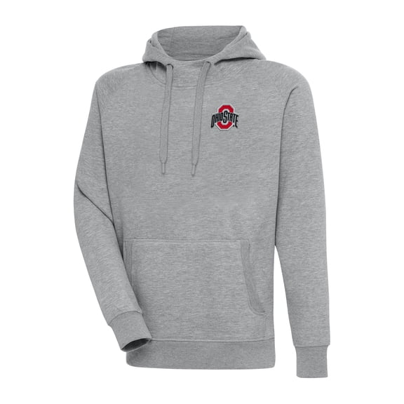 Men's Antigua Heather Gray Ohio State Buckeyes Big & Tall Victory Pullover Hoodie