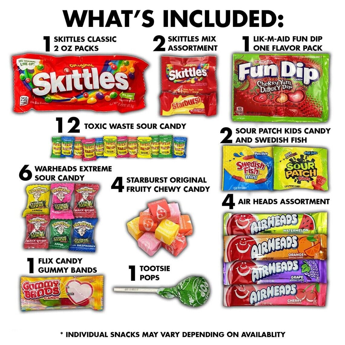 Fun Flavors Candy Sour Mix Bag, Gummies, Sweets 35 Count Variety Pack, Birthday Gift, Party Favors