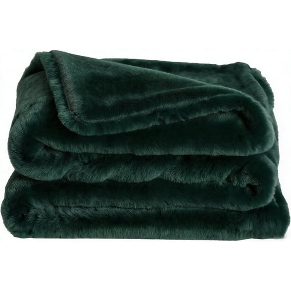 ROSEKIND Luxury Faux Rabbit Fur Throw Blanket, 6lbs Heavyweight Plush Fleece Bed Blanket, Forest Green, Ultra Soft & Cozy for Couch, Bed, Sofa, 50x60in