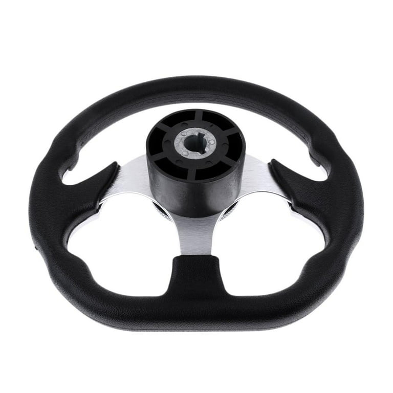 3 Spoke Stainless Steel Boat Steering Wheel 12-1/5'' Dia Turning Knob fit  for Cable Helm Marine Boats, Vessels, Yacht, Pontoon Boat Black05 