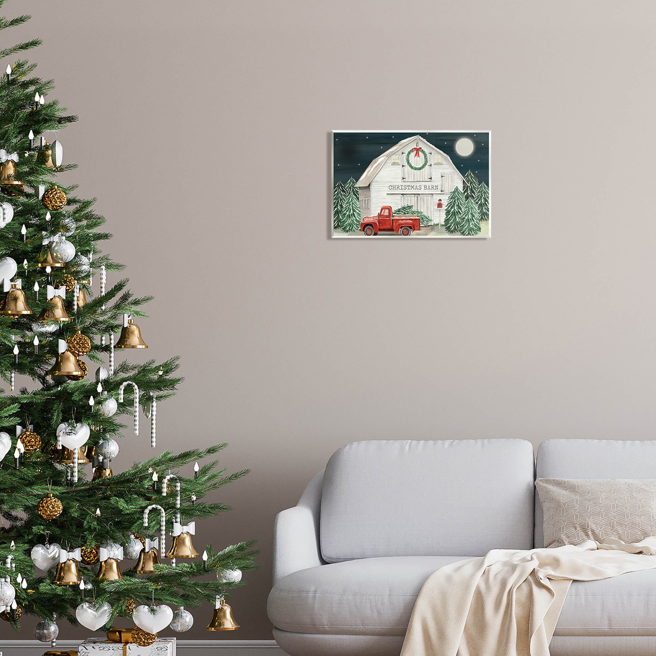 Nighttime Christmas Barn Farm Holiday Graphic Art Unframed Art Print Wall Art