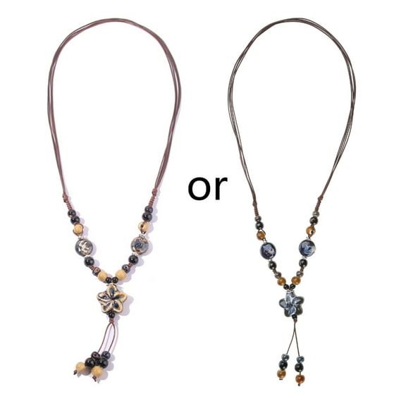Necvior Colorful Ceramic Beads Necklace Tassel Beaded Jewelry Gift for Women Handmade Sweater Necklace Birthday Party Ornament