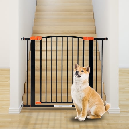 36" Tall Extra Wide Dog Gate for Stairs and Doorway, 28"-36.5" Metal Safety Pet Gate with Door for Dogs, No Drill Adjustable Pressure Walk Through Long Dogs Gates for Wide Openings by LAZYLAND (Black)
