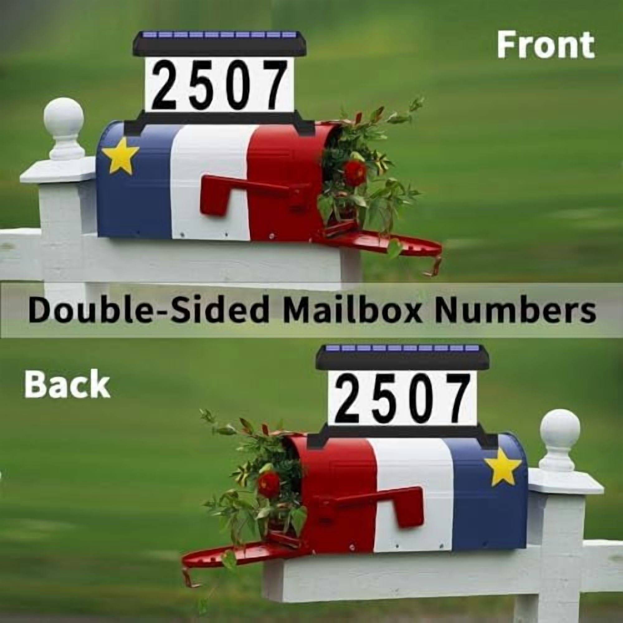 Lighted Mailbox Numbers, Double sided Solar House Numbers for Outside, Waterproof Double Color, Solar Modern Address Sign Solar Powered for Mailbox(solar double color)