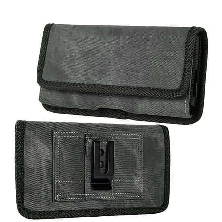 For Samsung Galaxy S20 FE /Fan Edition Universal Horizontal Cell Phone Case Fabric Holster Carrying Pouch with Belt Clip and 2 Card Slots fit Large Devices 6.3" - Black Denim