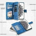 thumbnail image 6 of For iPhone 15 Pro Wallet Case,PU Leather Pressed Sunflowers Leather Zipper Flip Wallet Multi Card Slots Photo Frame Phone Bag Case , Blue, 6 of 9