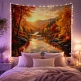 thumbnail image 2 of Autumn River with Fiery Forest and Rolling Mountains, Peaceful Watercolor for Nature Lovers, Scenic Landscape Artwork, Housewarming Gift Tapestry Wall Hanging for Living Room and Bedroom, 2 of 7