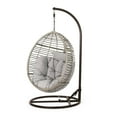 thumbnail image 2 of Noble House Layla Outdoor Wicker Hanging Basket Chair with Cushion in Black/Gray, 2 of 11