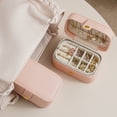 thumbnail image 4 of Hxlamzoo Double Layer Leather Travel Jewelry Box - Portable Organizer for Necklaces, Earrings, Ear Studs | Compact Pink Accessory Storage with Artificial Leather Design, 4 of 7