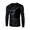 thumbnail image 2 of QHRMKOG Mens Shirts Solid Color Patent Leather Metallic Tunic Tops Slim Fit Shiny Wet Look Long Sleeve Crew Neck Shirts Fashion Hip Hop Nightclub Party Top Black M, 2 of 4