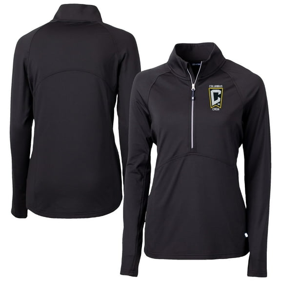 Women's Cutter & Buck Black Columbus Crew Adapt Eco Knit Stretch Recycled Half-Zip Top