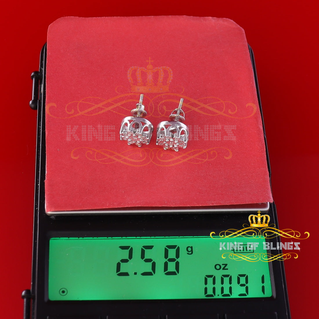 King of Bling's 925 Sterling Silver White 0.10ct Diamond For Men's/Women's Stud Floral Earrings
