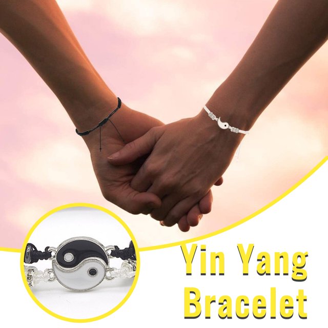 HomeKingdee Yin Yang Friend Bracelet Adjustable Cord Bracelet - Matching Pair Stainless Steel Bracelets for Friendship Gift Valentine's Day Christmas Anniversary