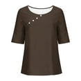 thumbnail image 4 of Lovzfmll Blouse for Women, Women's Solid Color Casual Round Neck Linen Knot Linen Button Short Sleeved Top Brown XL, 4 of 5