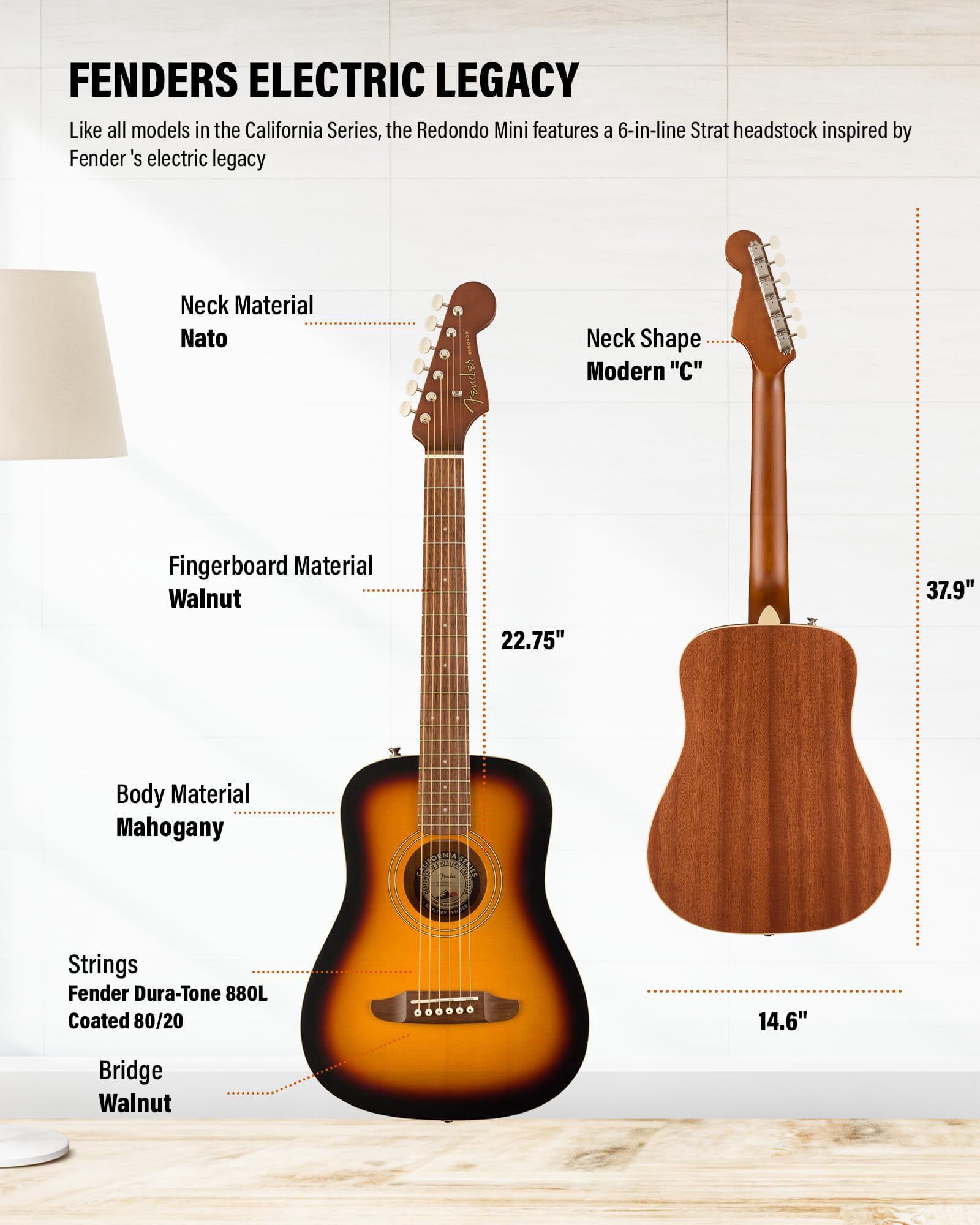 Fender Redondo Mini Acoustic Guitar - Sunburst w/ Gig Bag