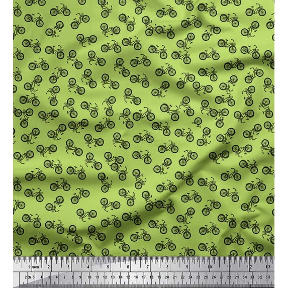 Soimoi Green Cotton Duck Fabric Bicycle Transport Decor Fabric Printed Yard 56 Inch Wide