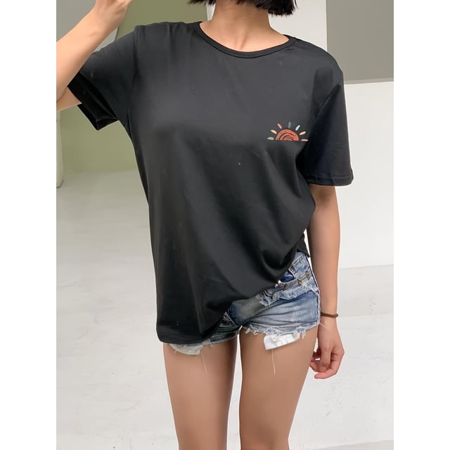 Sunset Print Crew Neck T-shirt, Short Sleeve Casual Top For Spring & Summer, Women's Clothing Tee For adult, Men, Women, Teen, Teenager, adolescent, Youth