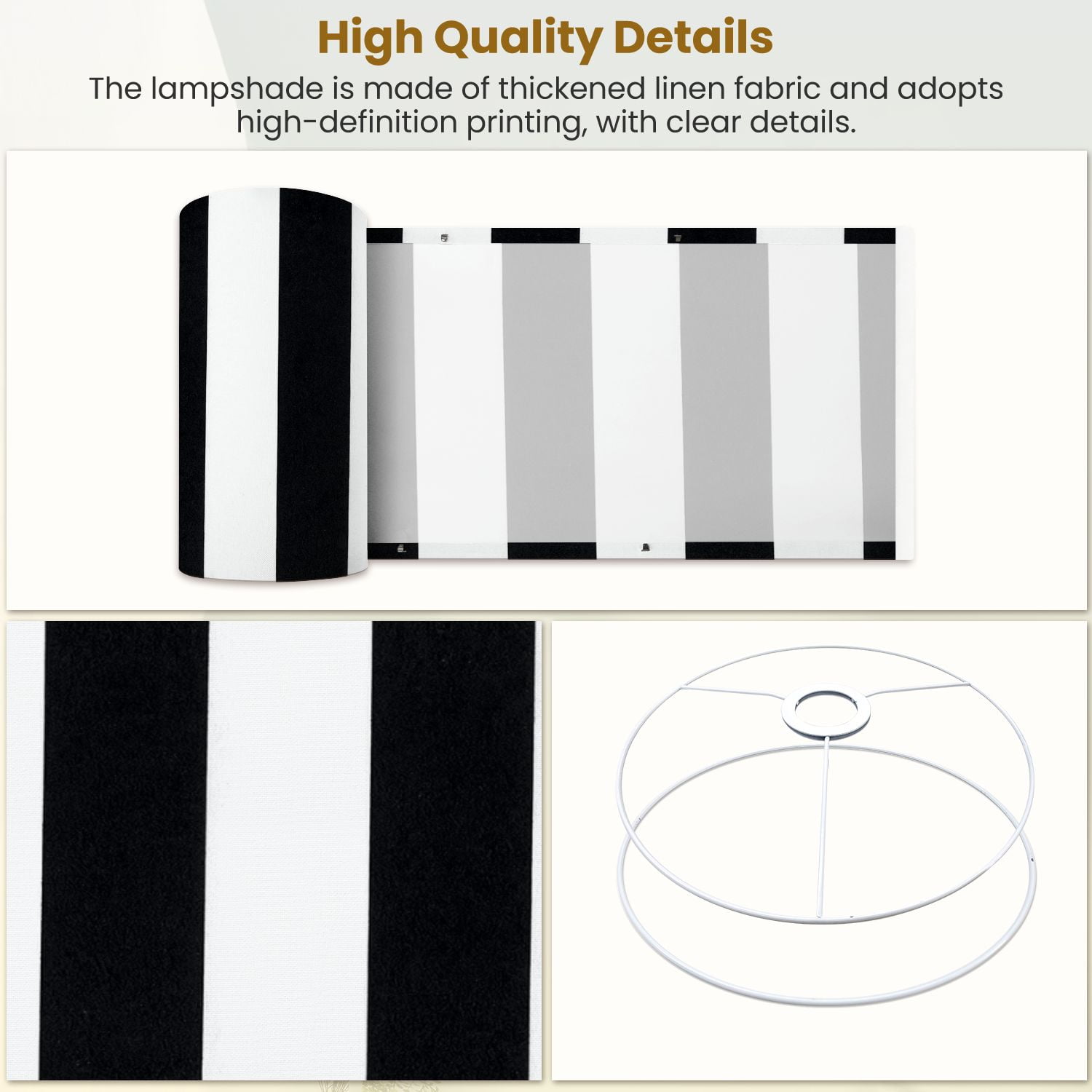Linen Drum Lampshades Striped Black White 13"x13"x10" Light Shade for Table Lamps Floor Lamps Drum Lamp Shades Chandelier Lamp Shades Lampshade Replacement Assembly Required