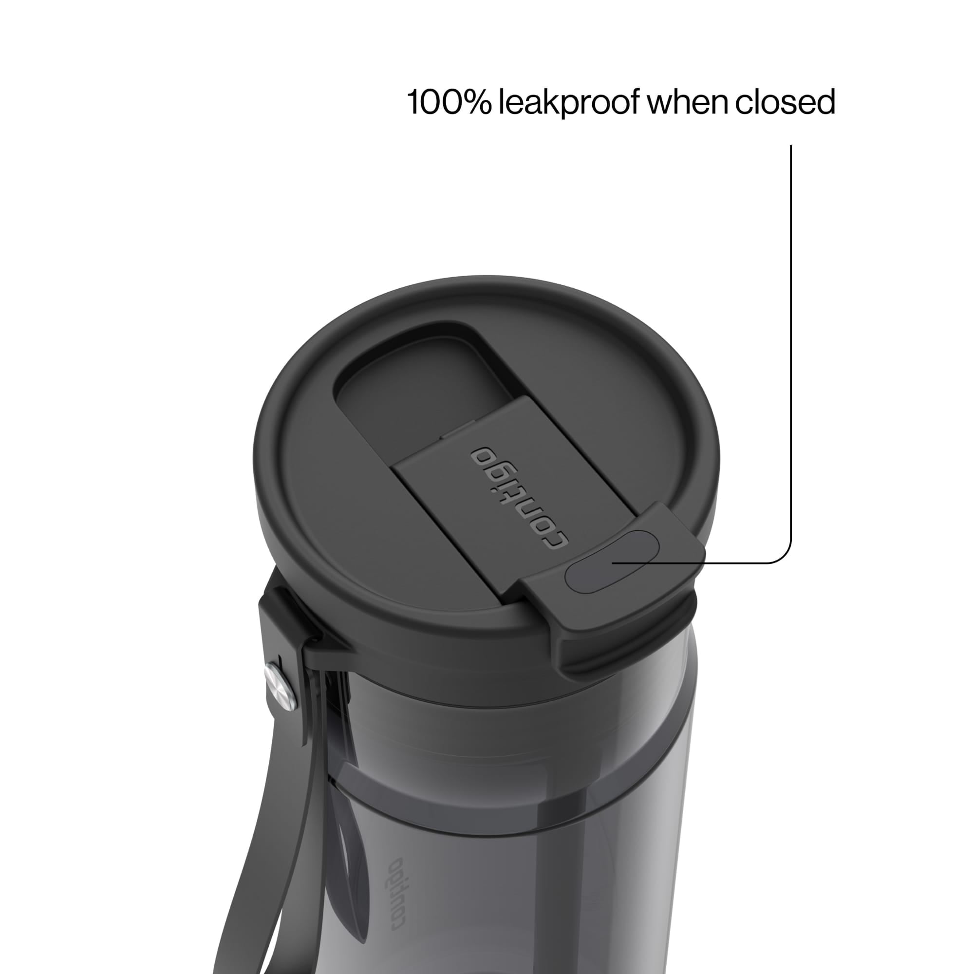 Contigo DualSip Leakproof Plastic Reusable Water Bottle with Carrying Strap, Black/Clear, 24 oz