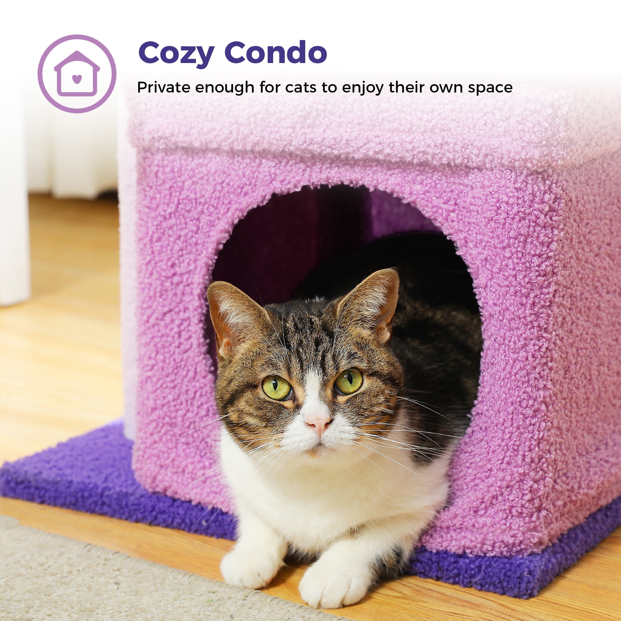 PAWZ Road Cat Tree Condo 27" Cat Tower with Large Top Perch and Scratching Posts for Kittens and Medium Cats, Purple