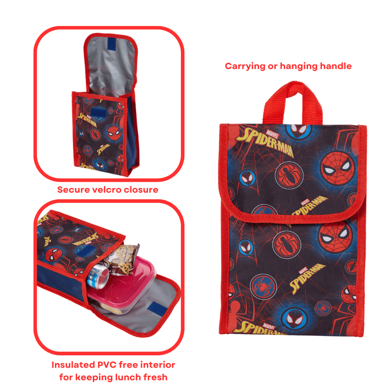 Bundle Bear Spiderman Rugzak & Spiderman Lunchbox Set - Kinderen Lunch Tassen voor Jongens - Inclusief Spider Man Rugzak, Jongens Lunch Tas, Sport Fles & Sandwich Container
