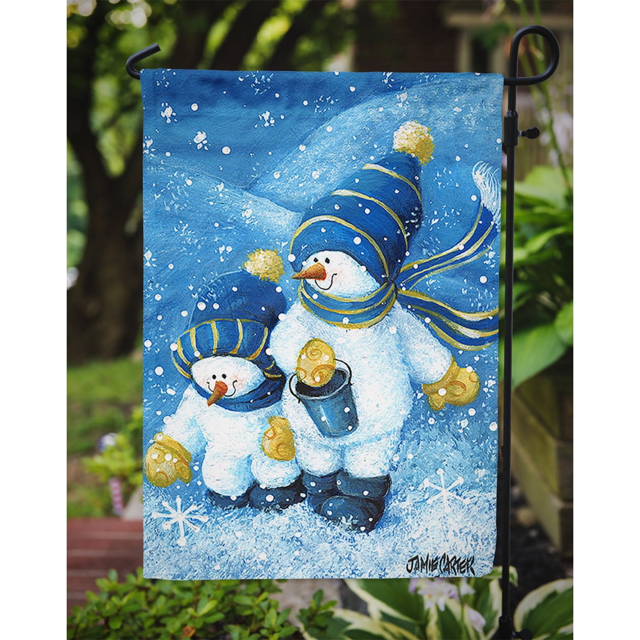 Gathering Snowflakes Snowman Garden Flag