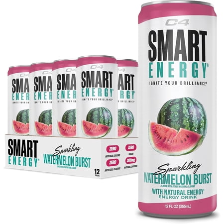 C4 Smart Energy Drink, Watermelon Burst Flavor, Zero Sugar, Carbonated, 12 oz can (12 Pack)