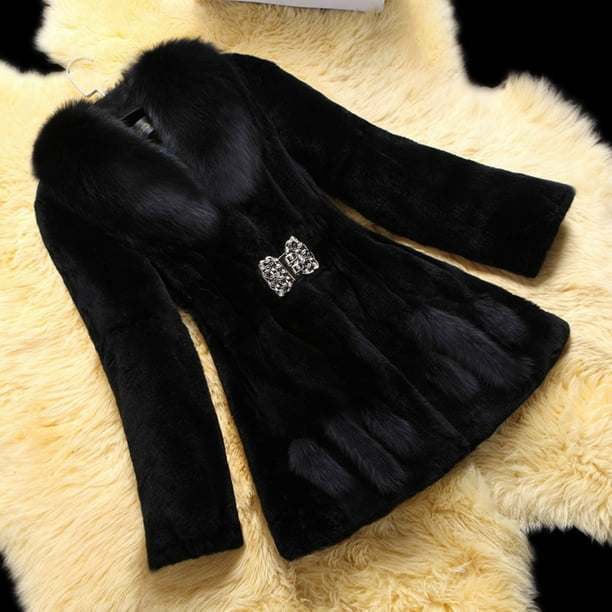 Abrigo y chaquetas de piel sintética sin capucha y manga larga para mujer, de color liso, con cintura ajustada y cruzado.