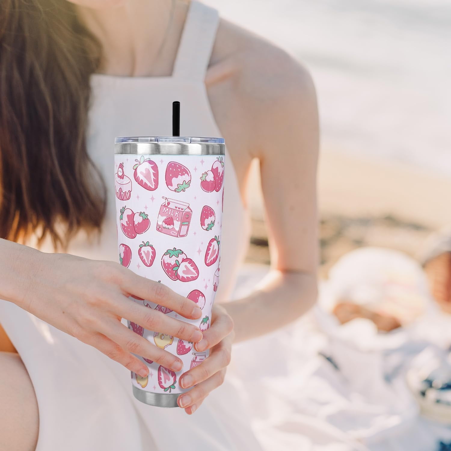 Strawberries Printed Coffee 40 Oz Tumbler with Handle