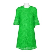 NANETTE Nanette Lepore Crew Neck Circular Flounce Sleeve Keyhole Back Floral Lace Dress-HIDDEN MEADOW / 4