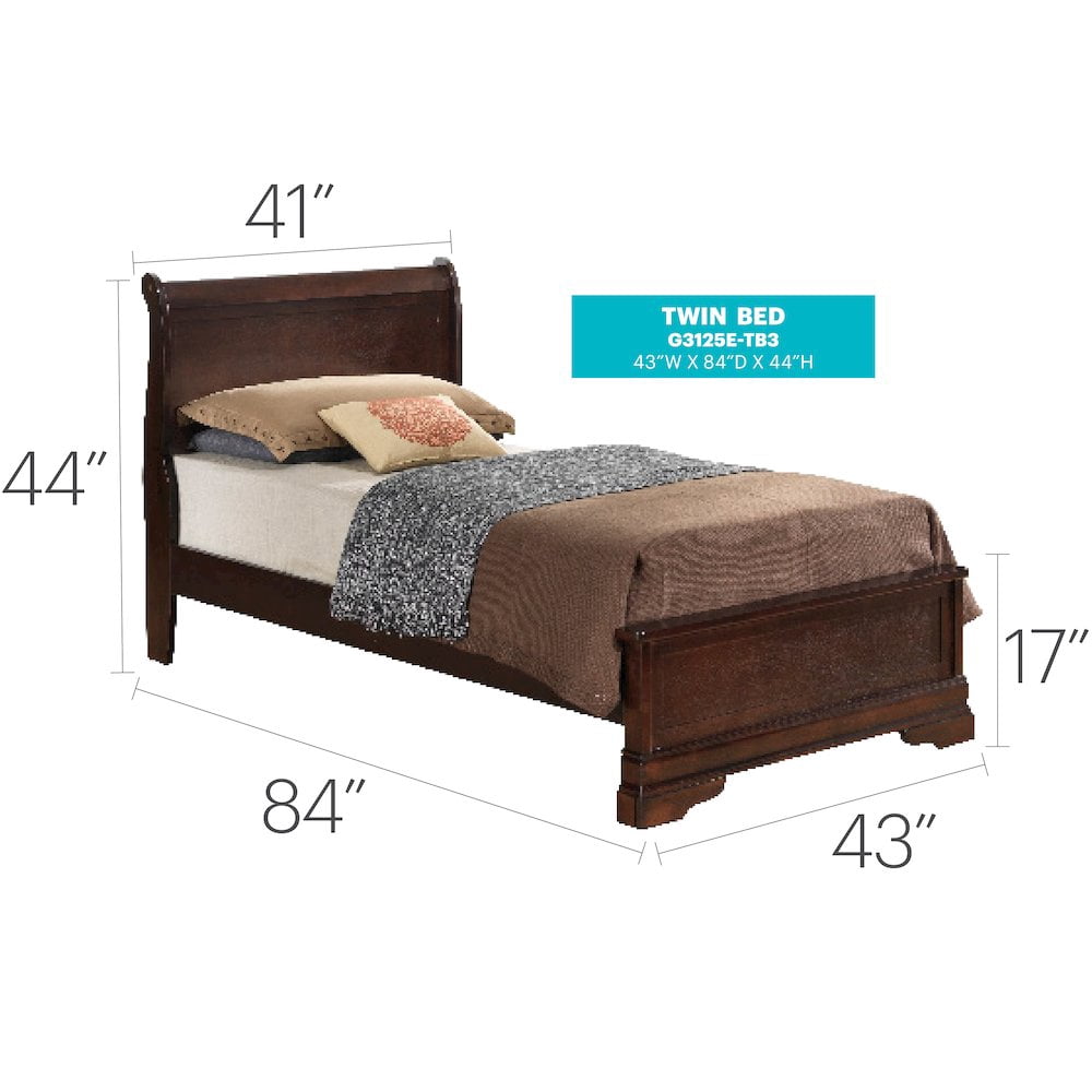 Glory Furniture Louis Phillipe Twin Bed in Cappuccino Color