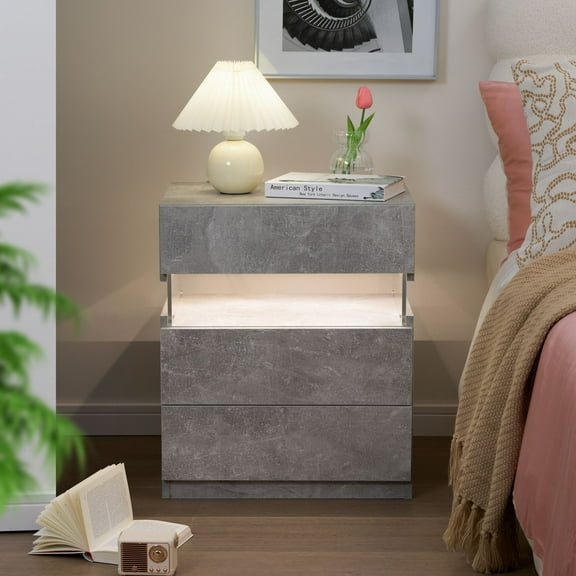 LED Nightstand LED Bedside Tables with 3 Drawers Night Stand for Bedroom LED End Side Tables for Bedroom Living Room
