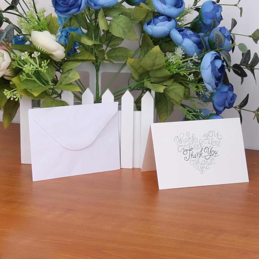 Dualoai Fashion 50pcs White Paper Wedding Pageant Thank You Cards Including Envelops