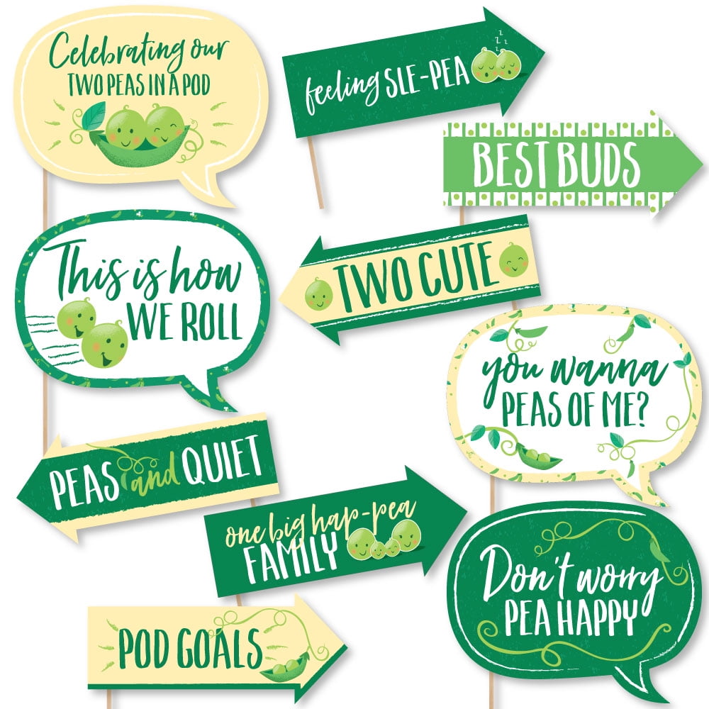 Funny Double the Fun - Twins Two Peas in a Pod - Baby Shower or First Birthday Party Photo Booth Props Kit - 10 Piece