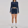 thumbnail image 1 of PISONIC Womens Workout Sets Color Block Long Sleeve Jacket with Tank Top and High Waisted Shorts Gym Athletic Sets, 1 of 7