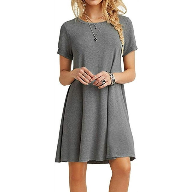 Women's Casual Plain Simple T-Shirt Loose Dress