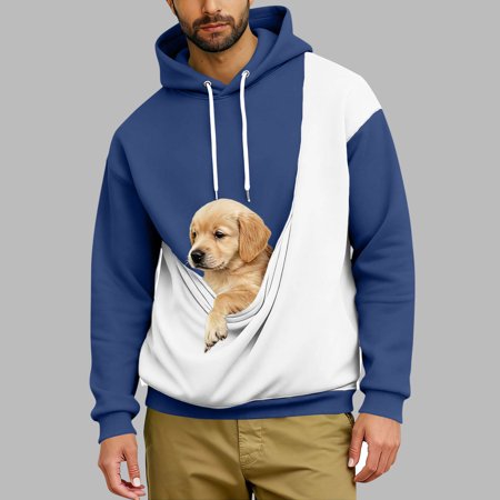 UQJfacai Pet Carrier Hoodie for Men Kitten Cat Puppy Holder Kangaroo Pocket Color Block Cozy Soft Dog Pouch Pullover Sweatshirt