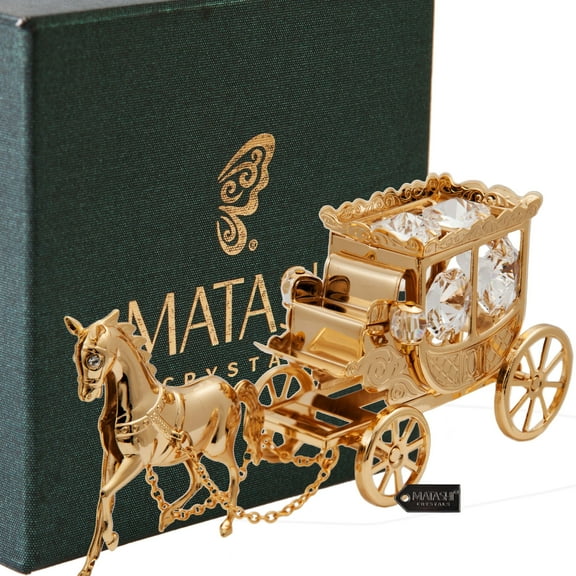 Matashi Home Decorative Tabletop Showpiece 24K Gold Plated Crystal Studded Horse Drawn Carriage Ornament