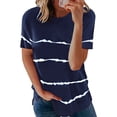 thumbnail image 4 of Summer Saving Wycnly Womens Shirts Plus Size Classic Breathable Loose Pullover Tops Summer Short Sleeve Crewneck Ladies Striped Print Tops and Blouses Navy XXXL, 4 of 6