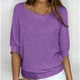 thumbnail image 2 of Suéteres Umfun para mujer, sueltos, informales, de punto, lisos, estampados, cuello redondo, manga 3/4, suaves al tacto, ligeros, morados, talla 2XL, 2 of 5