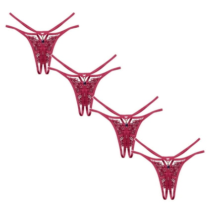 

Womens Underwear Brief Lace Thong Ladies Cross Belt Ultra Thin Hollow Temptation Hot Open File Panties4PC