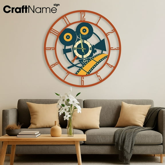 Movie-Themed Metal Large Wall Clock, Unique Wall Clock for Movie Theatre Decor