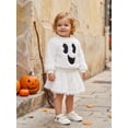 thumbnail image 5 of RUINIXCW Kids Girl Halloween Outfit Smiling Eyelashes Embroidery Long Sleeves Plush Sweatshirt and Mini Skirt 2 Pcs Set, 5 of 7
