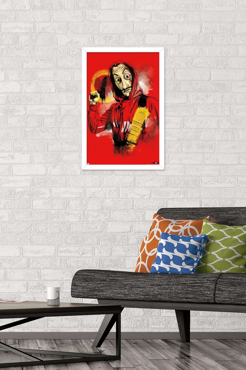 Netflix La Casa de Papel - Mask Wall Poster, 14.725" x 22.375", Framed