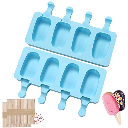 Ice Cream Molds Popsicle Molds Silicone 4 Cavities Homemade Maker Oval Mold USA 