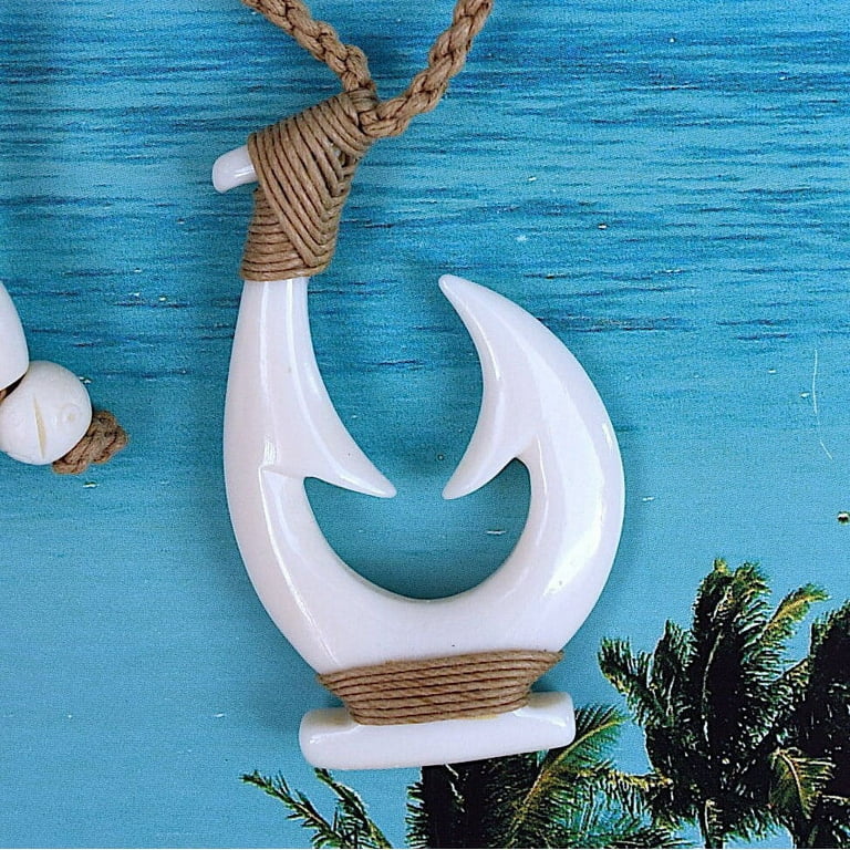 Unique Gorgeous Hawaiian X-Large Fish Hook Necklace, Hand Carved Buffalo  Bone Fish Hook Necklace, N9430 Birthday Men Dad Valentine Gift